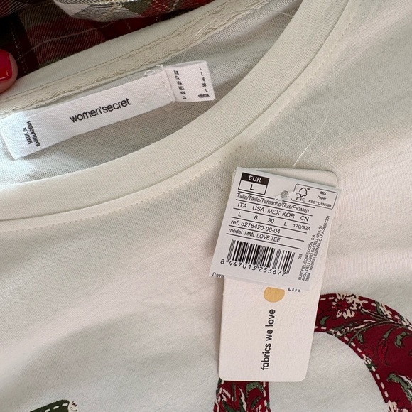 White Love Holiday Pajama Set with Top and Plaid Pants - Picture 6 of 13